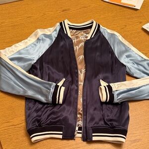 Sandro blue and white Satin bomber Jacket